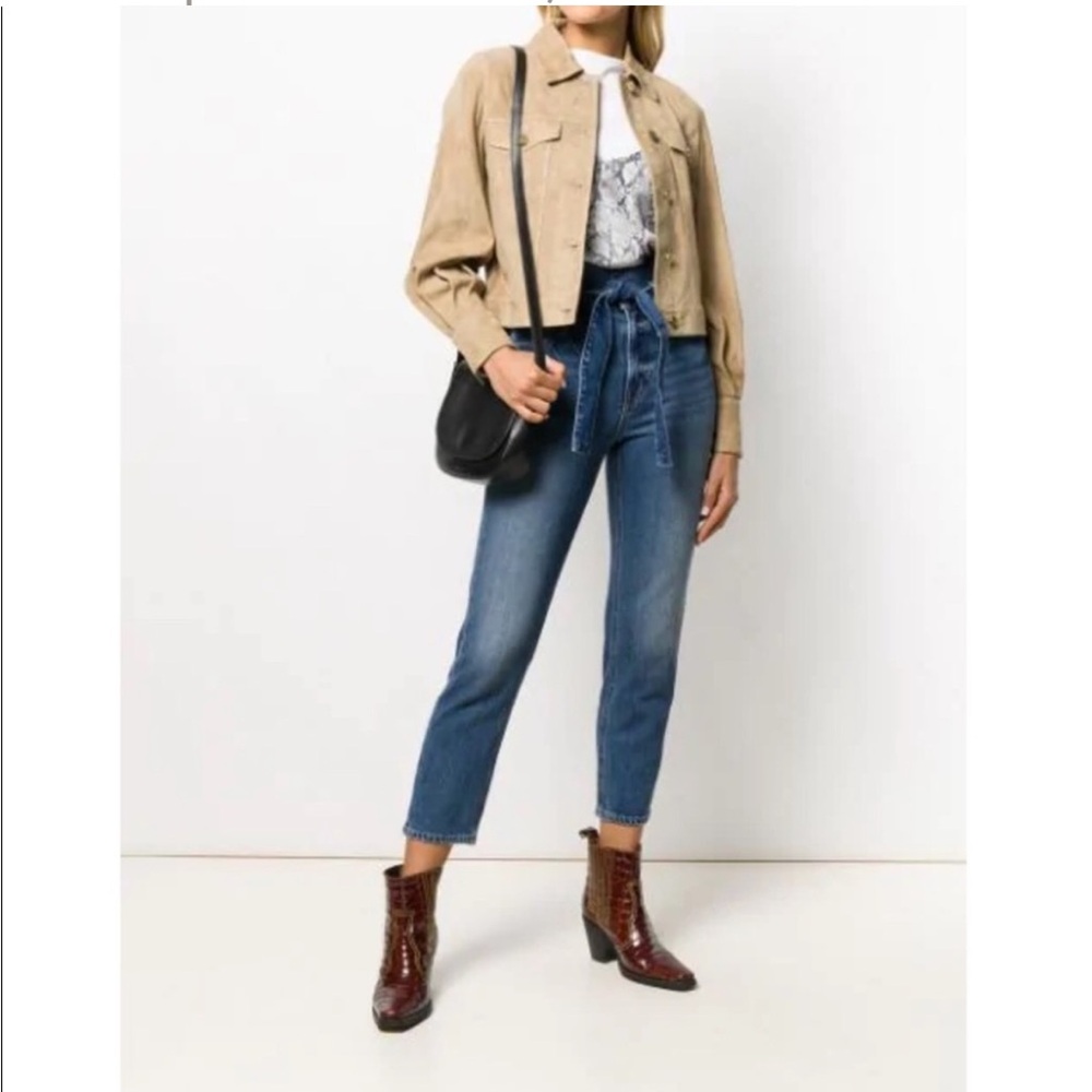 Frame Paperbag-waist Tapered Jeans in Myrtle Med Blue Sz 30